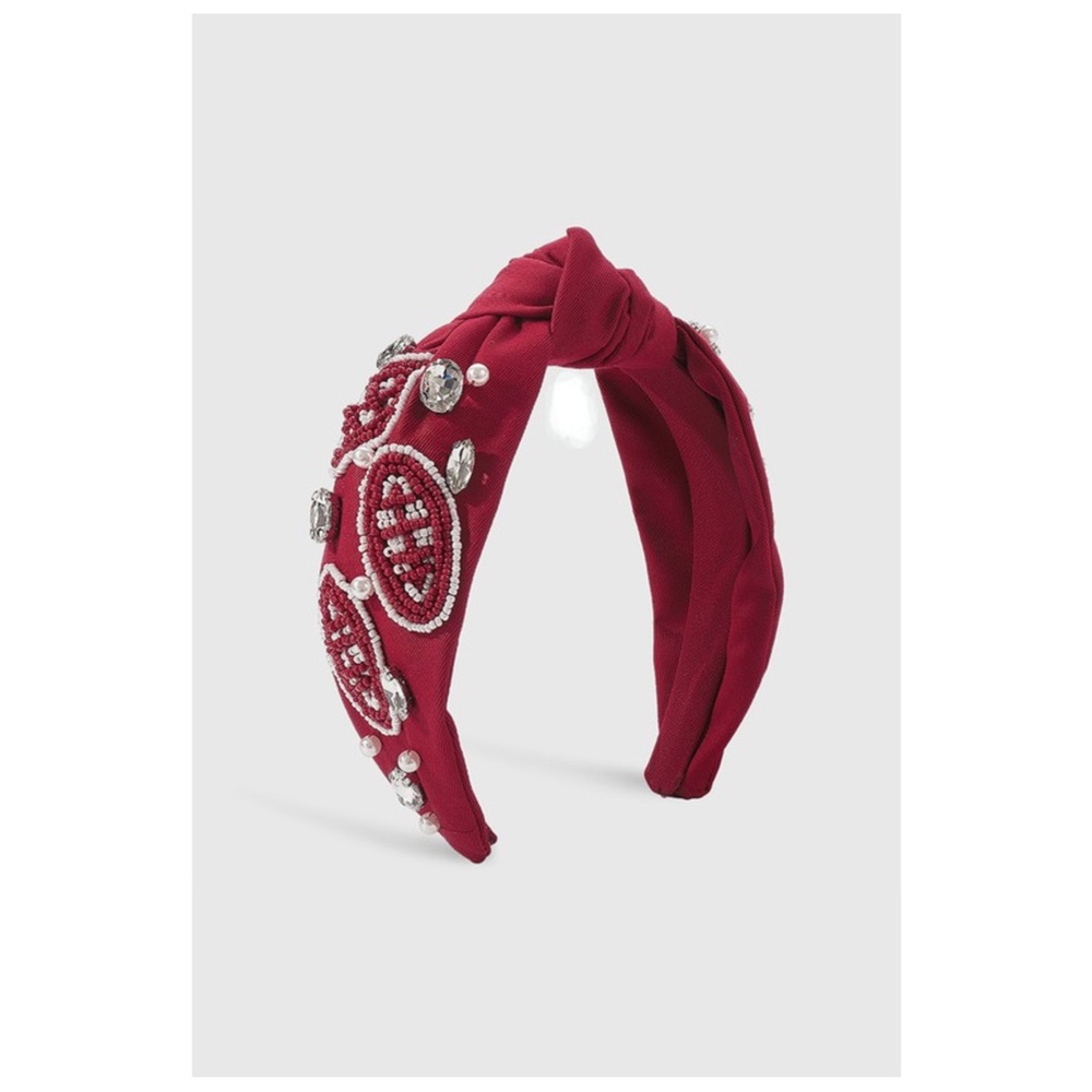 Game Day Football Beaded Top Knot Headband Red